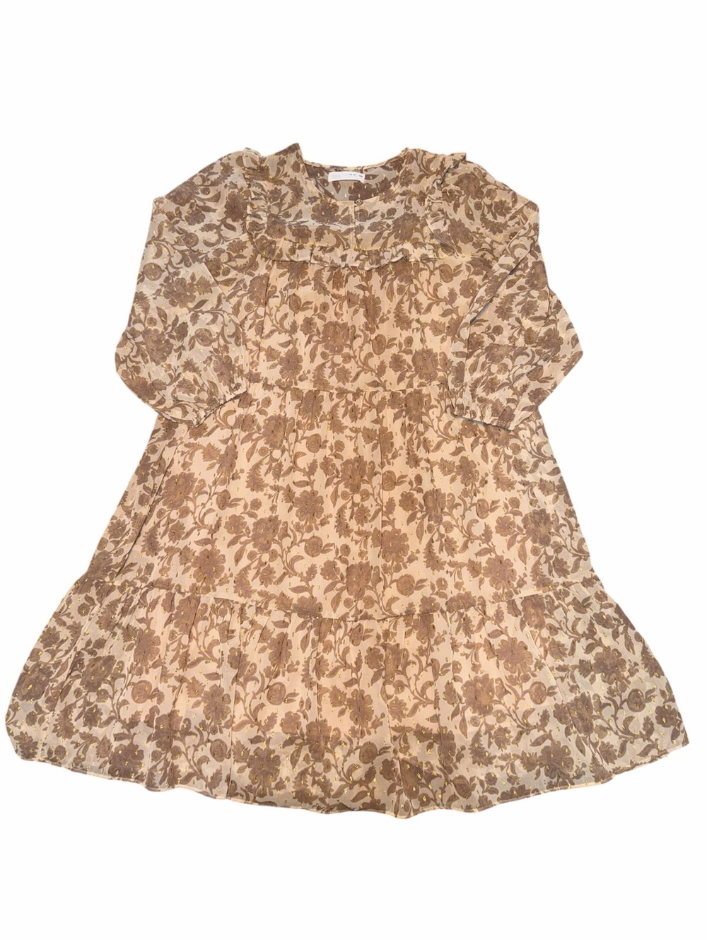 Zara Floral print special occasion dress with gold fleck accents, size 13-14